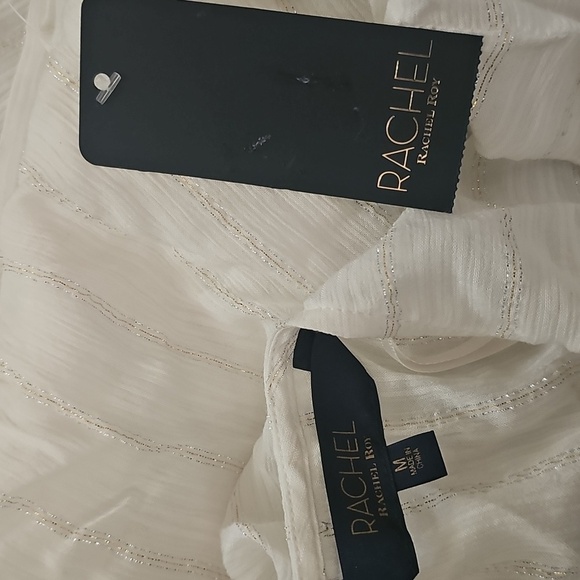 RACHEL Rachel Roy Womens Metallic Tie Front Blouse, White, Size M - Picture 5 of 5